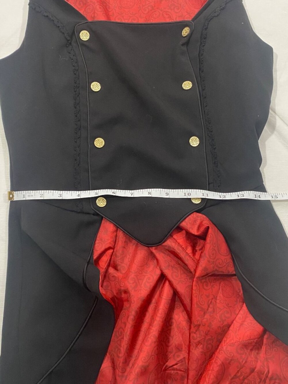 Gothic High-Low tail Vest jacket Red Satin Lining corset tie Lace-Up Size L - Picture 9 of 10